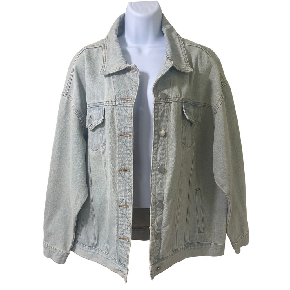 POL Love Pearl Embellished Light Wash Denim Jacket Blue‎ Womens Medium